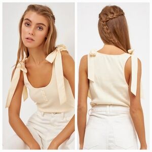 NWOT English Factory MIXED MEDIA BOW TIE RIBBED HENLEY TANK